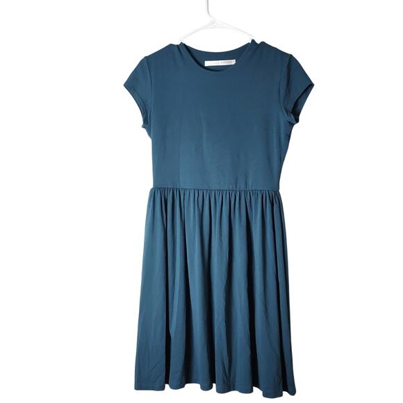 Susana Monaco Mini Dress Size Medium Teal Blue Pleated Cap Sleeve Stretch - Picture 1 of 7